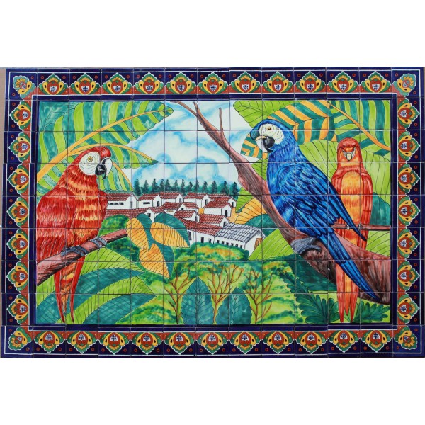 Mexican Talavera Mural Parrots 2